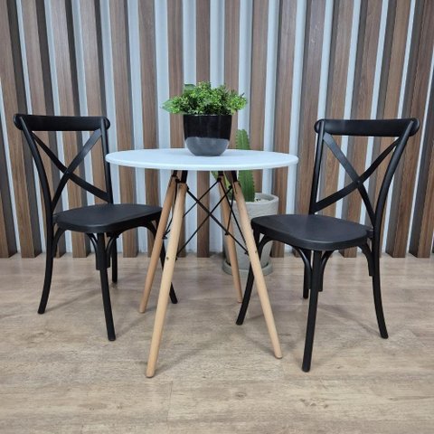 Conj Mesa Eames Dsw 70cm Redondo com 2 Cad Paris Tp Branco - Preto