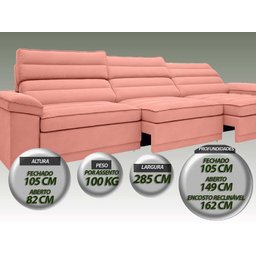 Sofá Lincoln Assento Retrátil e Reclinável Velosuede Rose - Netsofás - 5