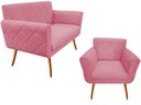 Ver imagem 1 de Kit Namoradeira + 1 Poltrona Decorativa Sabrina Suede Rosa Pés Madeira Mz Decor