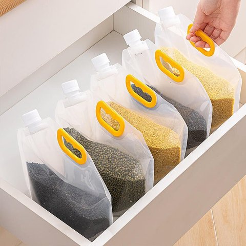 Kit 5 Sacos para Armazenar Alimentos com tampa dispenser