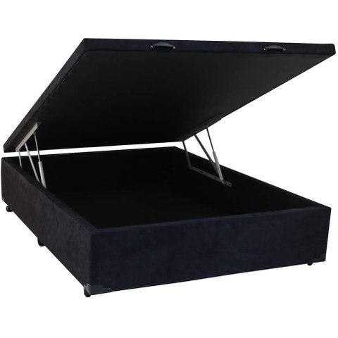 Cama Box Baú Casal Suede Preto com Pistão a Gás