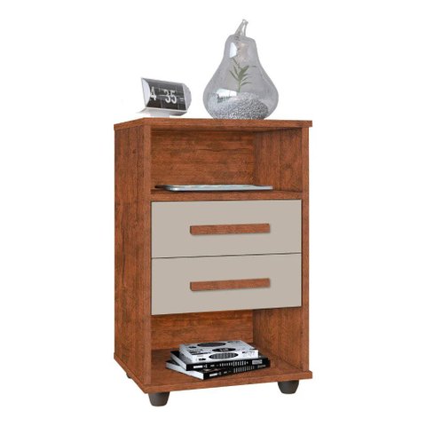 Mesa de Cabeceira Cielo 2 Gavetas - Freijó Wood/Off White