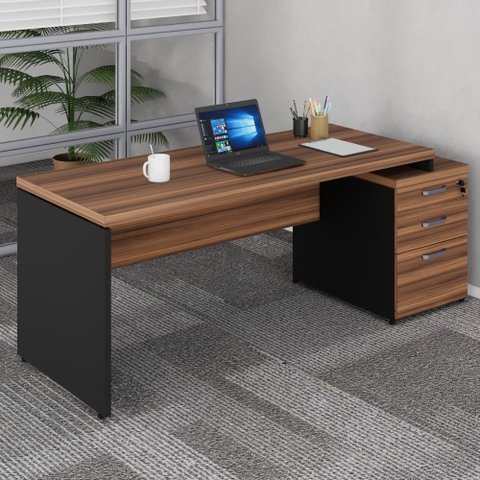 Mesa Diretor Start 192 cm com Gaveteiro Marrom/Preto Gebb Work