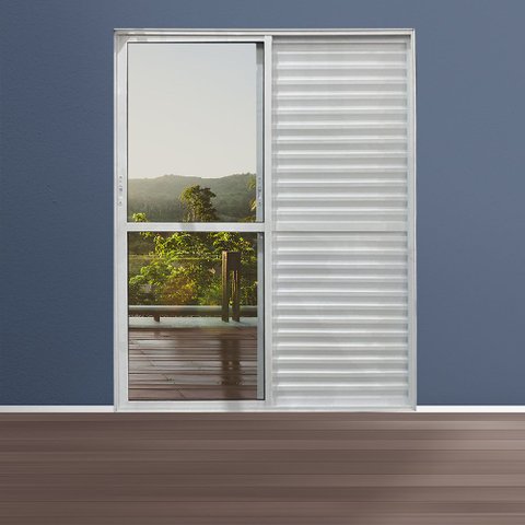 Porta Balcão de Alumínio 3 Folhas 210 x 150cm com Fechadura Linha 25 Esquadrias Bergamo