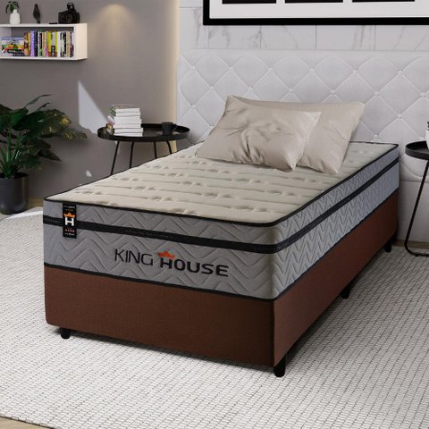 Conjunto Cama Box Solteirão c/ Molas Ensacadas Preston Marrom 96x203x71
