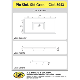 Pia Sintética Para Cozinha 120cm x 55cm AJ Rorato - 3