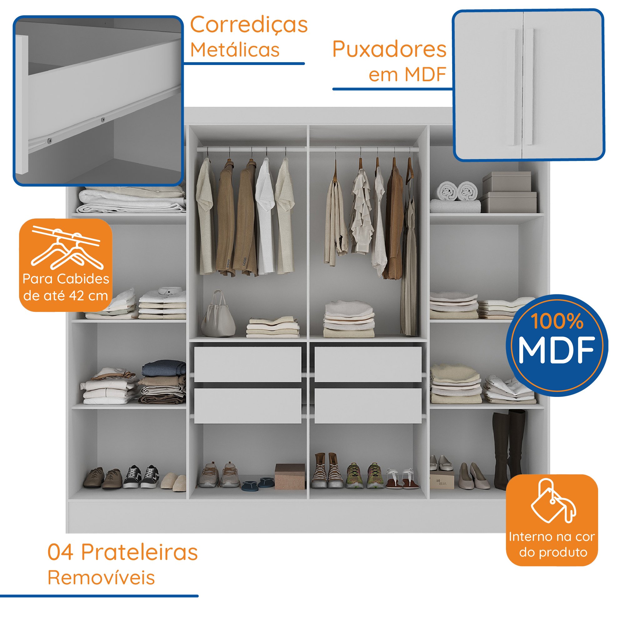 Guarda Roupa Casal 100% MDF 8 Portas 4 Gavetas Jatobá Yescasa - 5