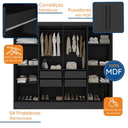 Guarda Roupa Casal 100% MDF 8 Portas 4 Gavetas Jatobá Yescasa - 5