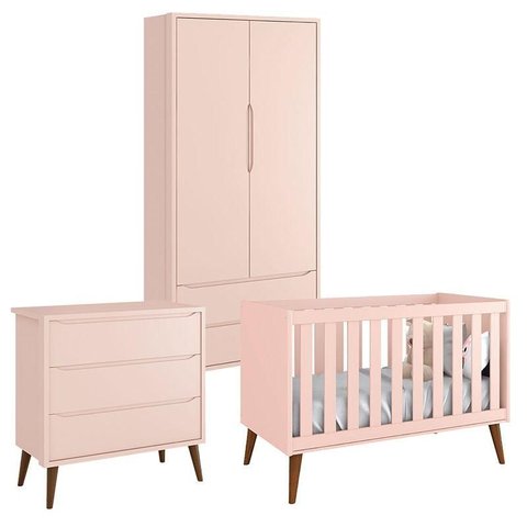 Quarto de Bebê Theo 2 Portas Rosa com Pés Amadeirados – Reller