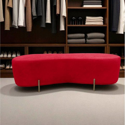 Puff Decorativo Orgânico Alana Veludo Vermelho