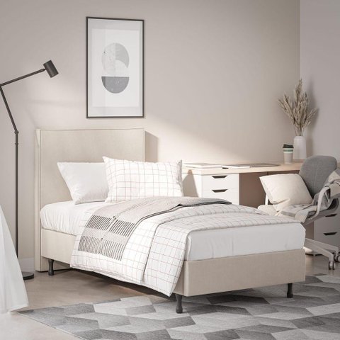 Kit Cama One C Cabeceira em Veludo Madeira e Mdf Resistente Bege