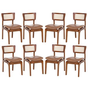 Kit 8 Cadeiras de Jantar Portugal em Madeira Imbuia com Tela Rattan Impermeável Caramelo L85