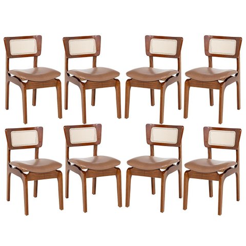 Kit 8 Cadeiras de Jantar Portugal em Madeira Imbuia com Tela Rattan Impermeável Caramelo L85