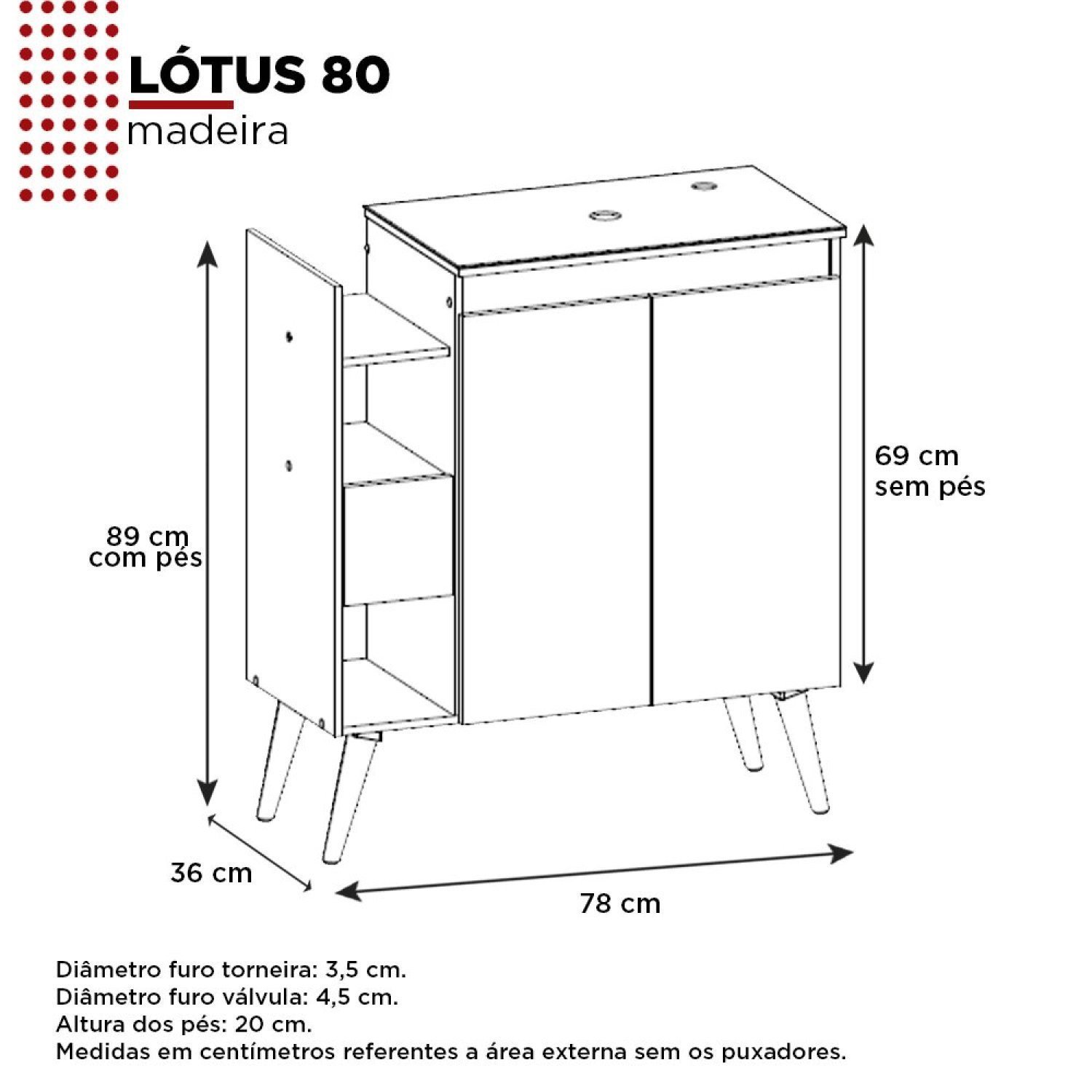 Gabinete Para Banheiro Em Madeira Lótus 80 - 4