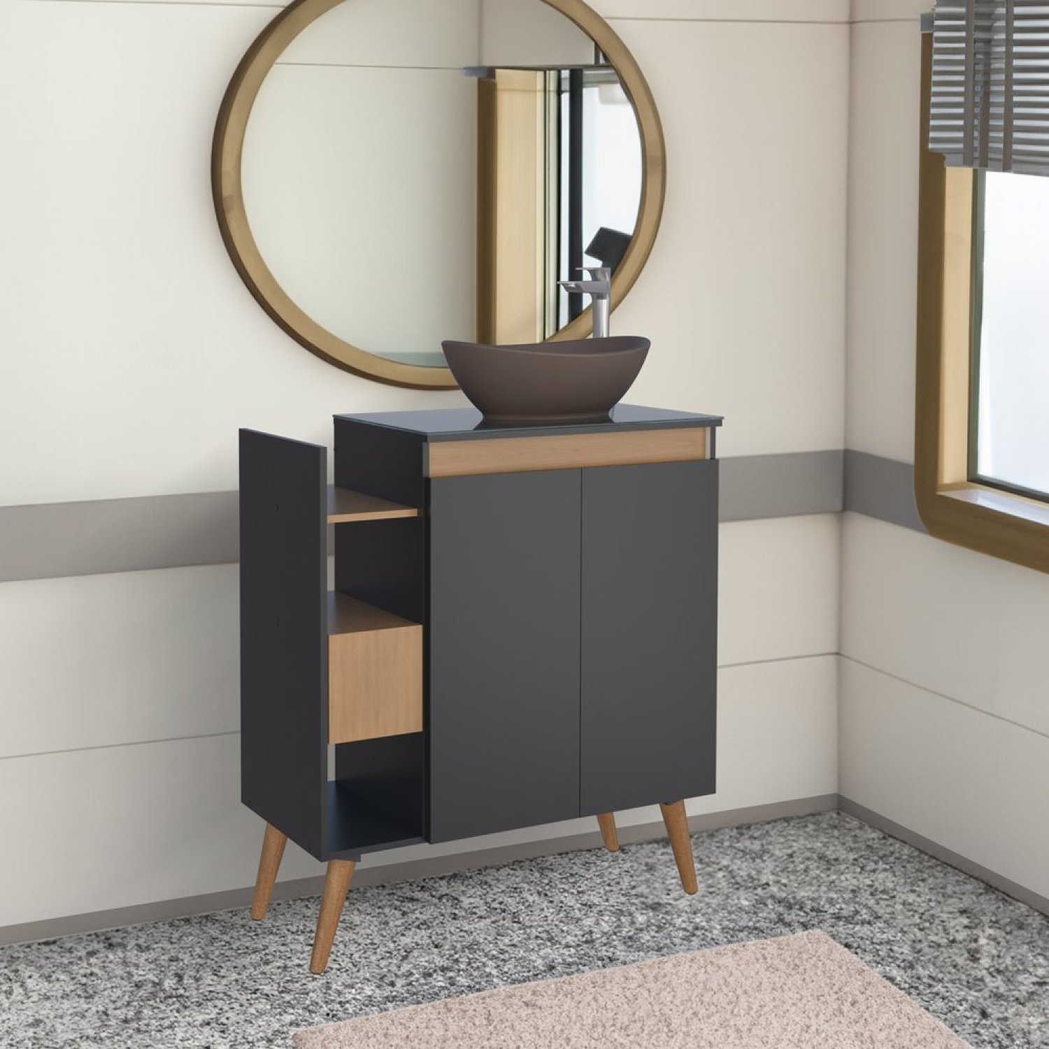 Gabinete Para Banheiro Em Madeira Lótus 80 - 1