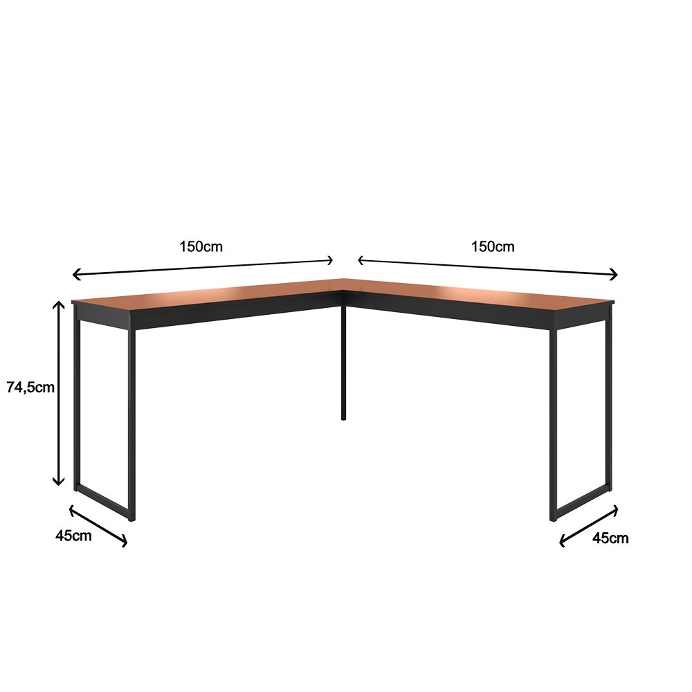 Escrivaninha Mesa de Canto em L 150x150cm Madeira Móveis Industrial Magno Cobre com Preto - 3