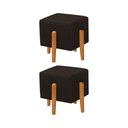 Ver imagem 1 de Kit 2 Puffs Quadrado Pés em Madeira Maciça Fiji Linho Marrom Escuro