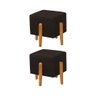 Kit 2 Puffs Quadrado Pés em Madeira Maciça Fiji Linho Marrom Escuro - 1