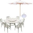 Ver imagem 1 de Conjunto de Jardim com Mesa Giratória 6 Cadeiras Piscina Fênix + Ombrelone Branco