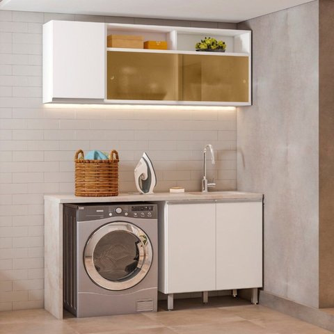 Lavanderia Modulada com Aéreo de Vidro Reflecta e Balcão sem Tampo Evidence