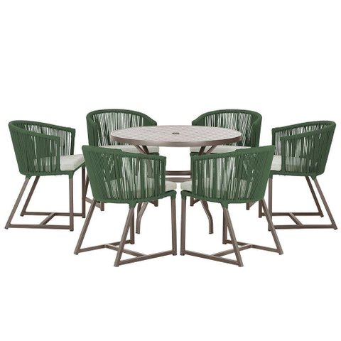 Mesa com 6 Cadeiras Jantar Noronha Marrom E3 Trama Original Verde