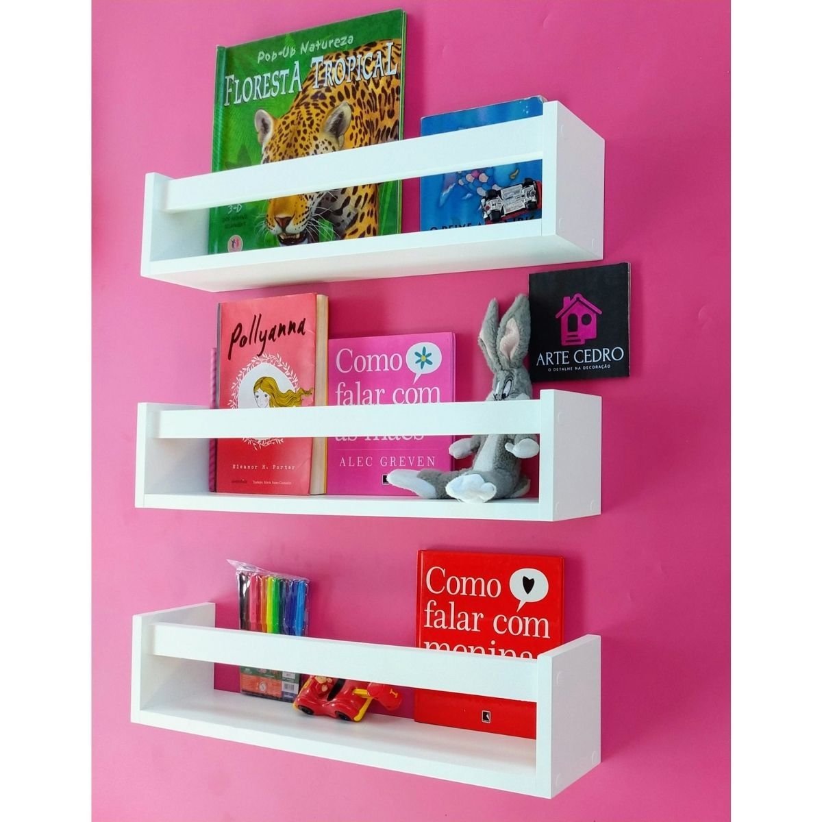 Kit 3 Prateleiras Para Livros de Criança Nicho Revisteiro infantil de Parede Estante de Brinquedos B