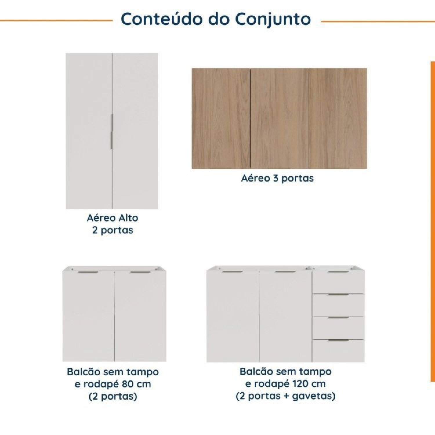 Cozinha Modulada 4 Peças sem Tampo 2 Aéreos 5 Portas e 2 Balcões Ipanema CabeCasa MadeiraMadeira - 8