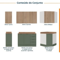 Cozinha Modulada 6 Peças com Tampo 3 Aéreos e 3 Balcões Ipanema CabeCasa MadeiraOriginals Verde/Acác - 5 Cozinha Modulada 6 Peças com Tampo 3 Aéreos e 3 Balcões Ipanema CabeCasa MadeiraOriginals Verde/Acác - 5
