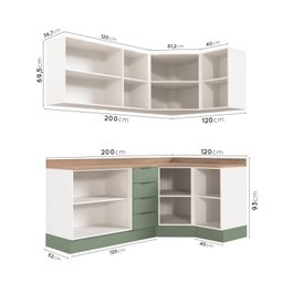 Cozinha Modulada 6 Peças com Tampo 3 Aéreos e 3 Balcões Ipanema CabeCasa MadeiraOriginals Verde/Acác - 6 Cozinha Modulada 6 Peças com Tampo 3 Aéreos e 3 Balcões Ipanema CabeCasa MadeiraOriginals Verde/Acác - 6