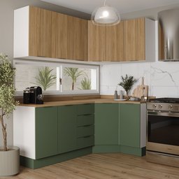 Cozinha Modulada 6 Peças com Tampo 3 Aéreos e 3 Balcões Ipanema CabeCasa MadeiraOriginals Verde/Acác - 1 Cozinha Modulada 6 Peças com Tampo 3 Aéreos e 3 Balcões Ipanema CabeCasa MadeiraOriginals Verde/Acác - 1