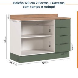 Cozinha Modulada 6 Peças com Tampo 3 Aéreos e 3 Balcões Ipanema CabeCasa MadeiraOriginals Verde/Acác - 16 Cozinha Modulada 6 Peças com Tampo 3 Aéreos e 3 Balcões Ipanema CabeCasa MadeiraOriginals Verde/Acác - 16