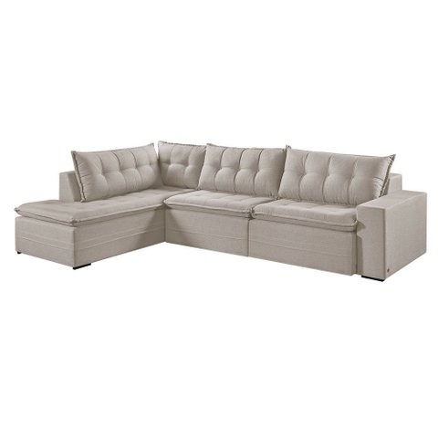 Sofá Retratil com Chaise Esquerda Titan 7 Lugares 3,56m Tecido Linho