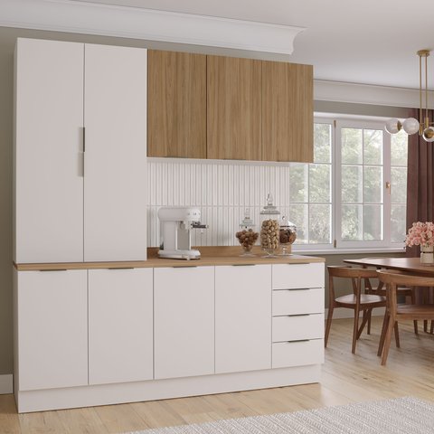 Cozinha Planejada 4 Peças com Tampo 2 Aéreos 5 Portas e 2 Balcões Ipanema CabeCasa MadeiraOriginals B