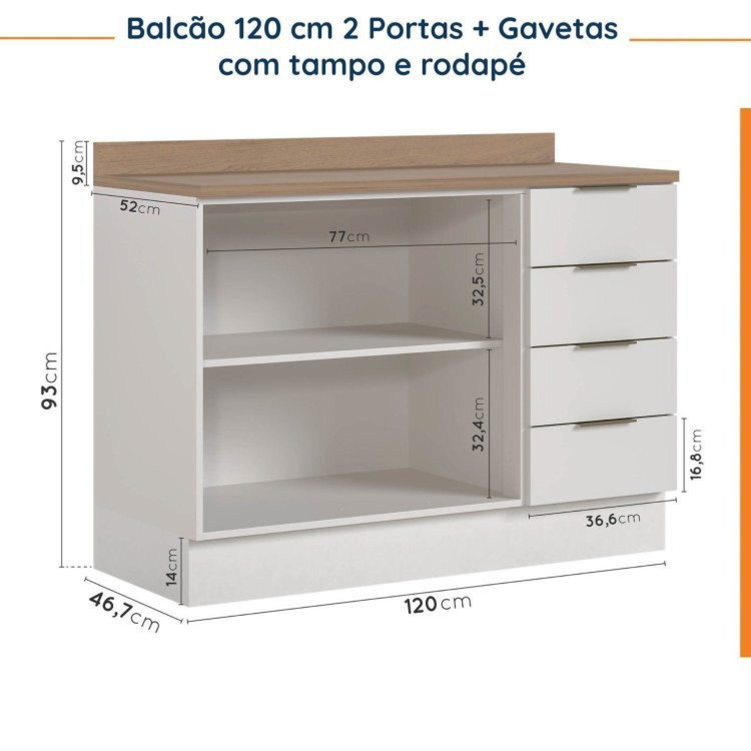 Cozinha Modulada 4 Peças com Tampo 2 Aéreos 5 Portas e 2 Balcões Ipanema CabeCasa MadeiraMadeira - 17