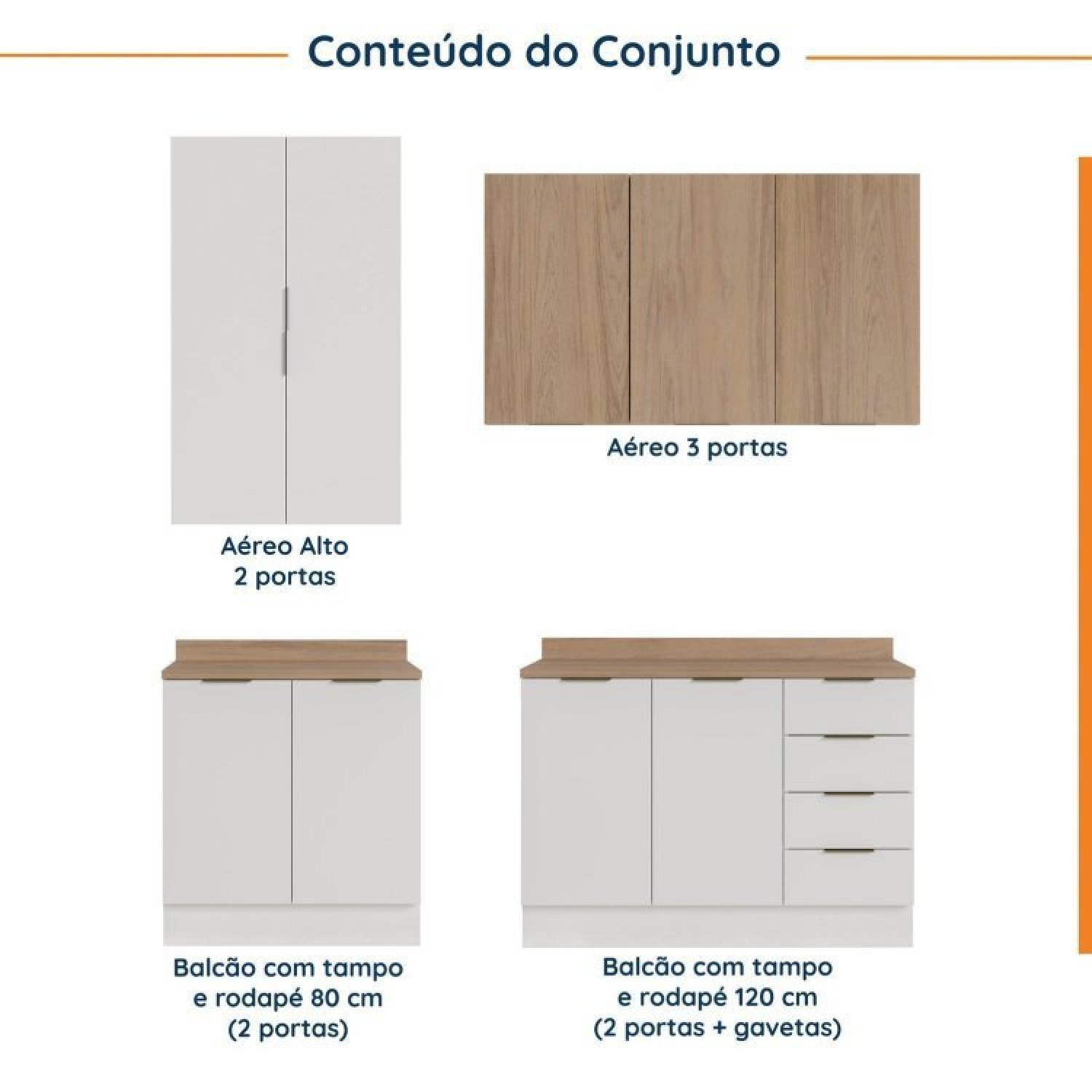 Cozinha Modulada 4 Peças com Tampo 2 Aéreos 5 Portas e 2 Balcões Ipanema CabeCasa MadeiraMadeira - 8