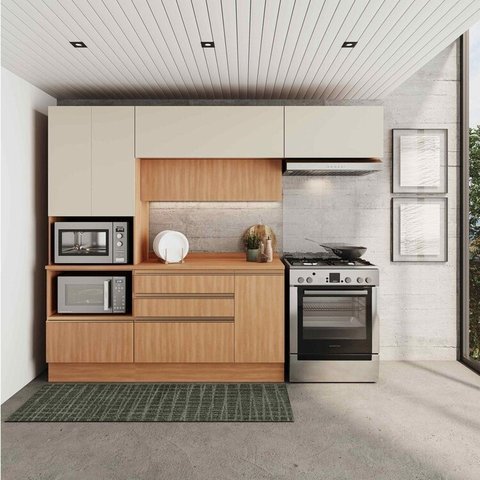 Cozinha Modulada 4 Peças com Armários, Balcão e Torre Quente Aroeira CabeCasa MadeiraOriginals Marrom/Cinza Sereno/Cedro
