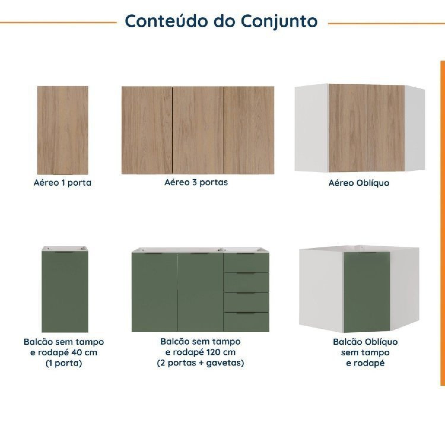 Cozinha Modulada 6 Peças Sem Tampo 3 Aéreos e 3 Balcões Ipanema CabeCasa MadeiraMadeira - 5