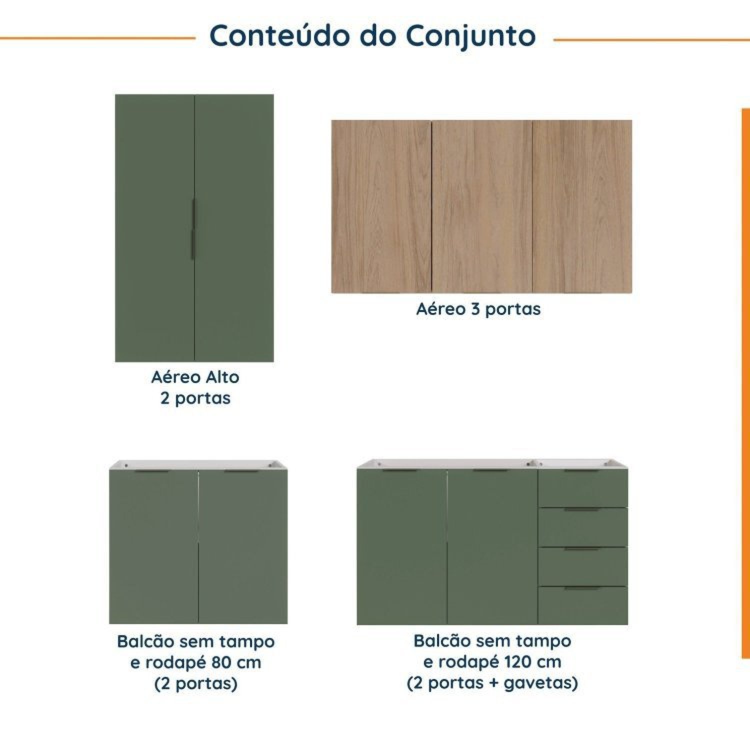 Cozinha Modulada 4 Peças sem Tampo 2 Aéreos 5 Portas e 2 Balcões Ipanema CabeCasa MadeiraMadeira - 8