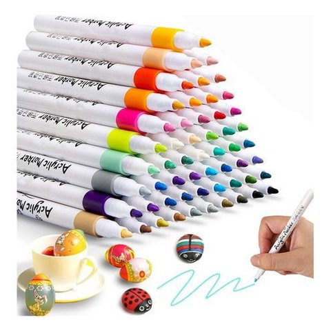 Super Kit Estojo Canetinhas Profissional Permanente Ponta Dura 1°linha Touch 60 Cores Acrilic Maker