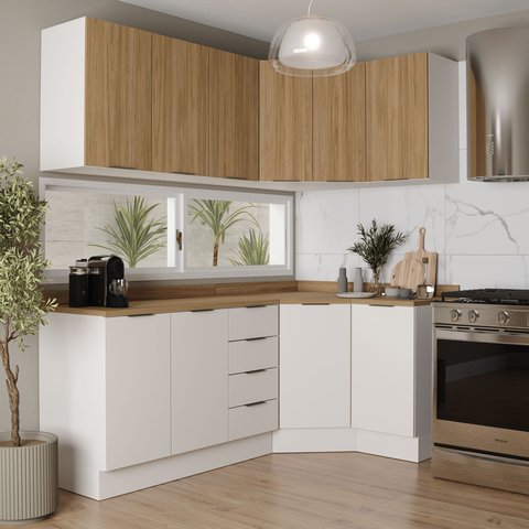 Cozinha Planejada 6 Peças com Tampo 3 Aéreos e 3 Balcões Ipanema CabeCasa MadeiraOriginals Marrom/Acá