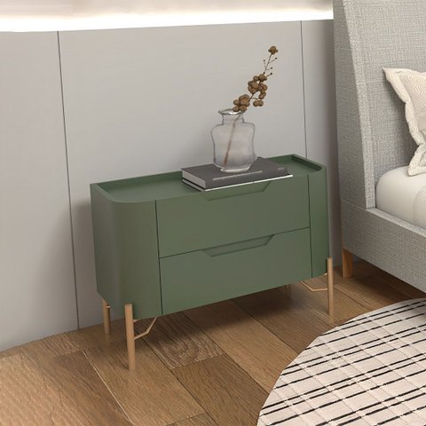 Mesa de Cabeceira 51cm com 2 Gavetas e Pés em Metal 100% MDF