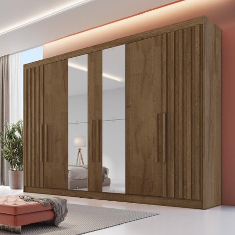 Guarda Roupa Casal 6 Portas com 2 Portas Ripadas Potente com Espelho - Móveis Europa