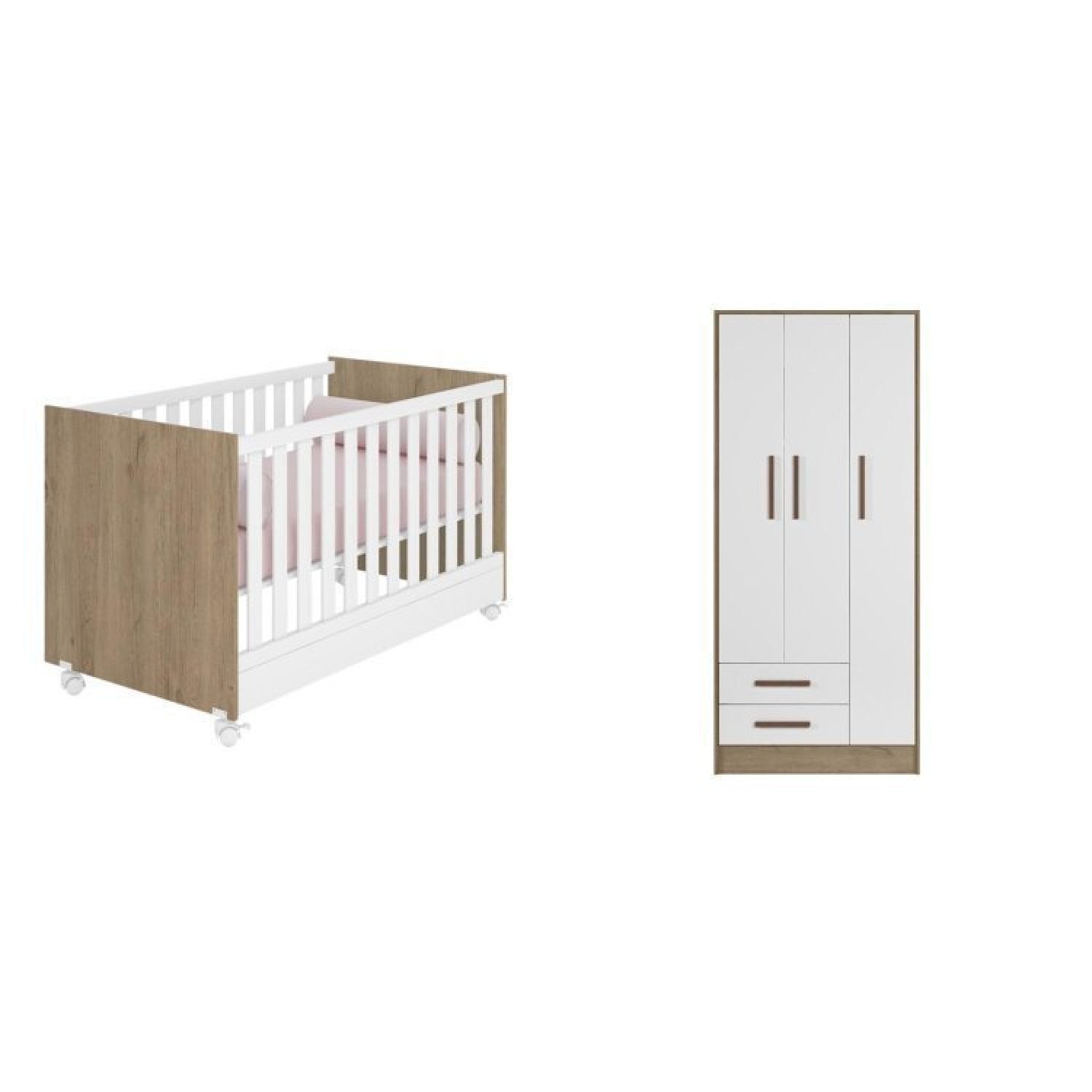 Quarto de Bebê Completo Berço Mini Cama e Guarda Roupa 3 Portas Q Encanto - 3
