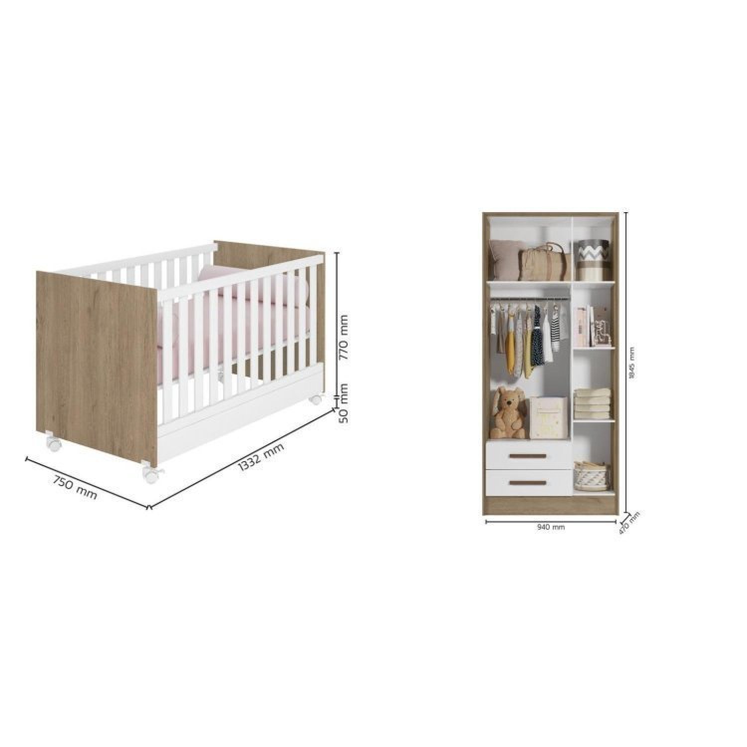 Quarto de Bebê Completo Berço Mini Cama e Guarda Roupa 3 Portas Q Encanto - 4