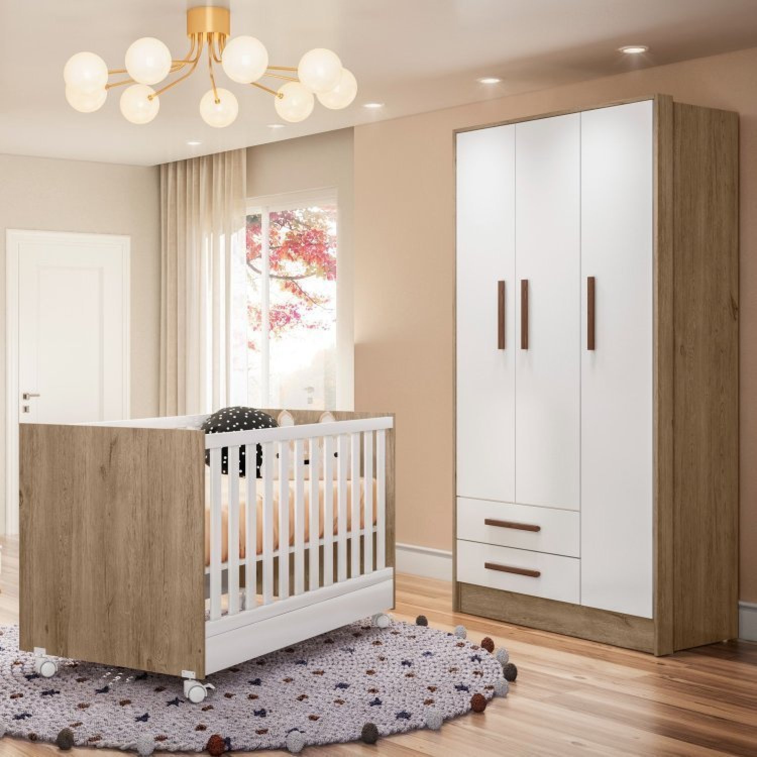 Quarto de Bebê Completo Berço Mini Cama e Guarda Roupa 3 Portas Q Encanto - 1