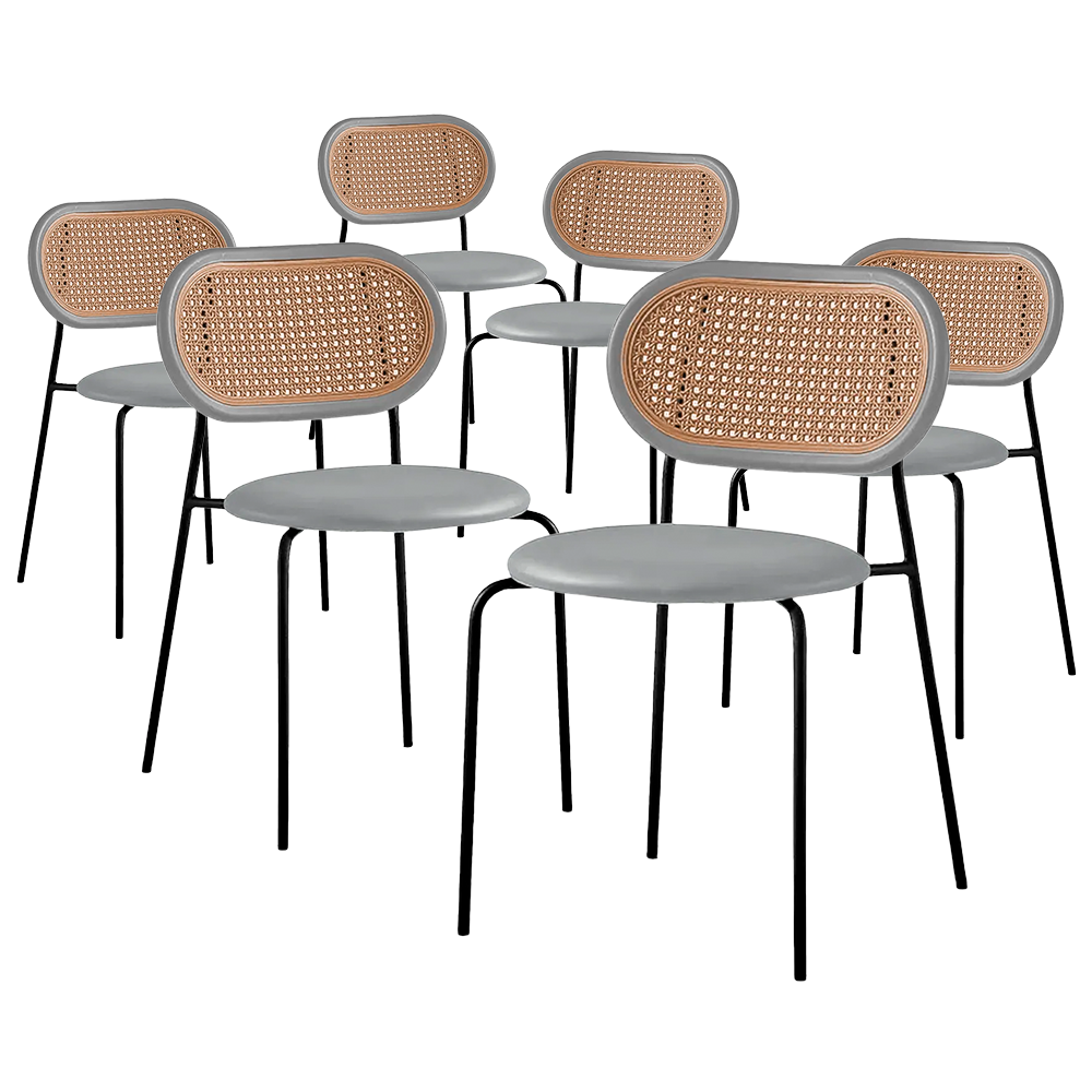 Ver imagem 1 de Kit 6 Cadeiras Jantar Velvet Encosto Rattan Estofado Cinza