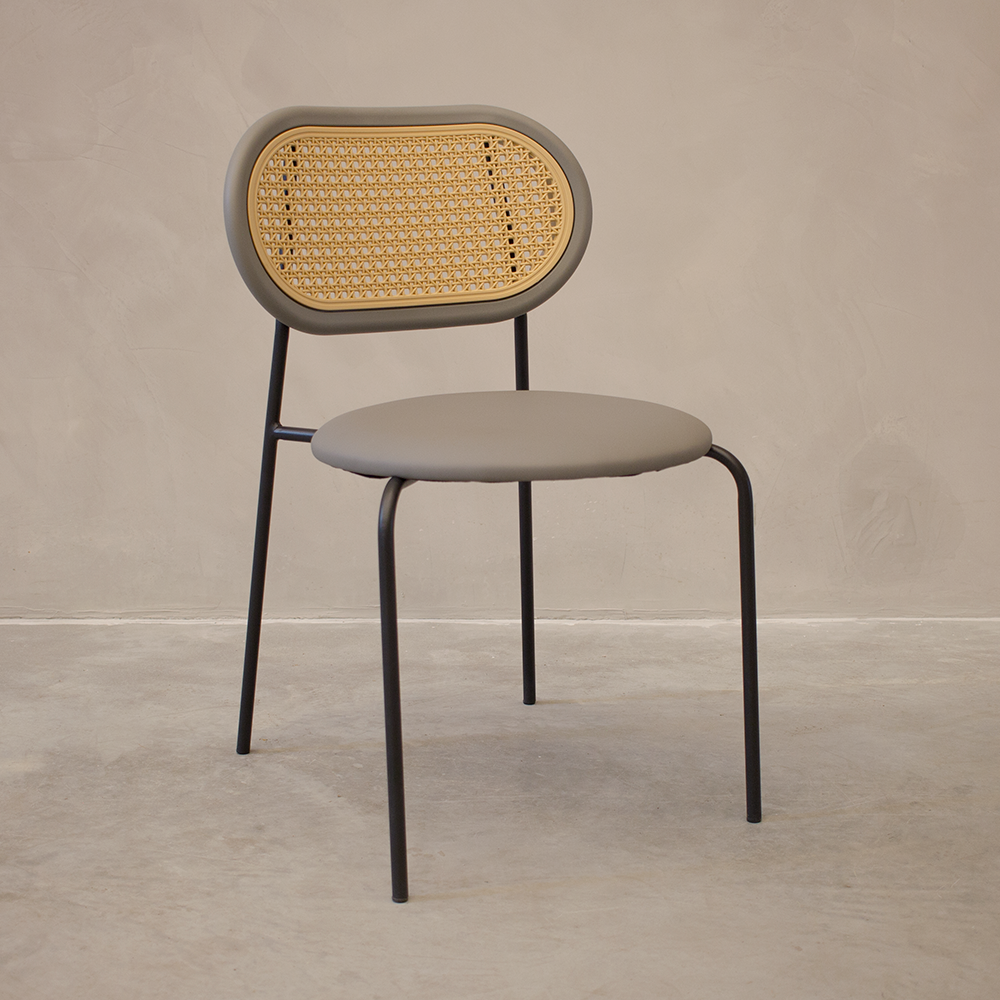 Ver imagem 7 de Kit 6 Cadeiras Jantar Velvet Encosto Rattan Estofado Cinza