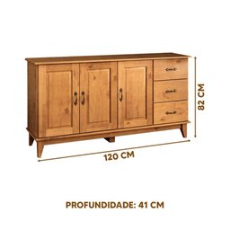 Buffet Aparador Rústico Madeira Maciça 3 Portas 3 Gavetas Bella Shop Jm - Carvalho - 4