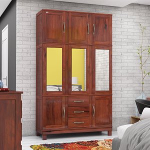 Guarda Roupa Solteiro 8 Portas 3 Espelhos 3 Gavetas e Pés Paris