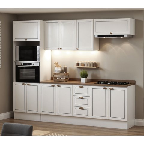 Cozinha Completa com Tampo e Rodapé 270cm 10 Peças Friz Genialflex